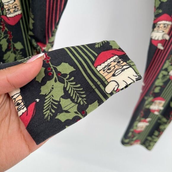 LULAROE Women’s Santa & Holly Red Green Striped High Waist Christmas Leggings - Picture 7 of 14